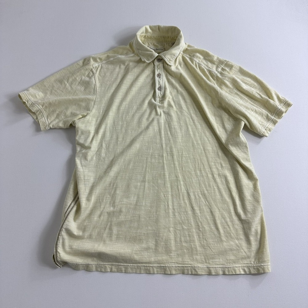 Tommy Bahama Men's Polo Shirt Short Sleeve Yellow White Striped Size Medium